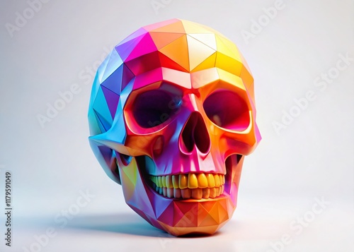 Funny Halloween Flying Skull: Low-Poly 3D Cartoon Character on White photo