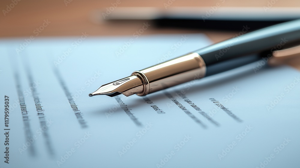 Elegant Fountain Pen on Blank Document Surface Elegant Fountain Pen on Blank Document Surface