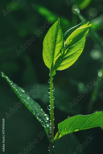 Abstract Light and Motion on Dark Green Leaves,macro photo