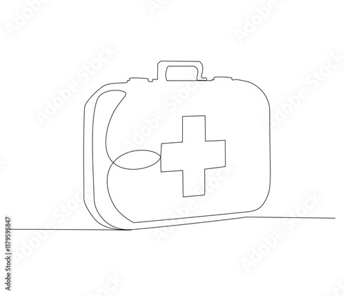 One continuous line drawing of first aid kit box. Single line of first aid kit box vector illustration