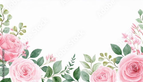 pink flower border watercolor floral frame with hand painted roses and greenery