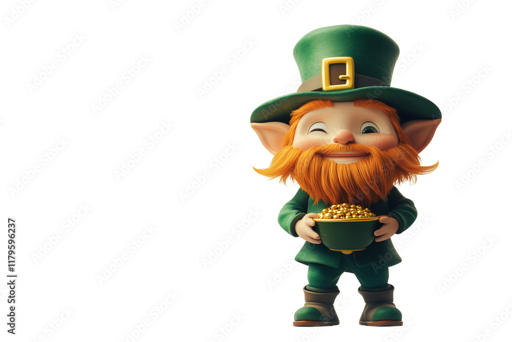 Fototapeta premium Charming Cartoon Leprechaun with Pot of Gold Illustration
