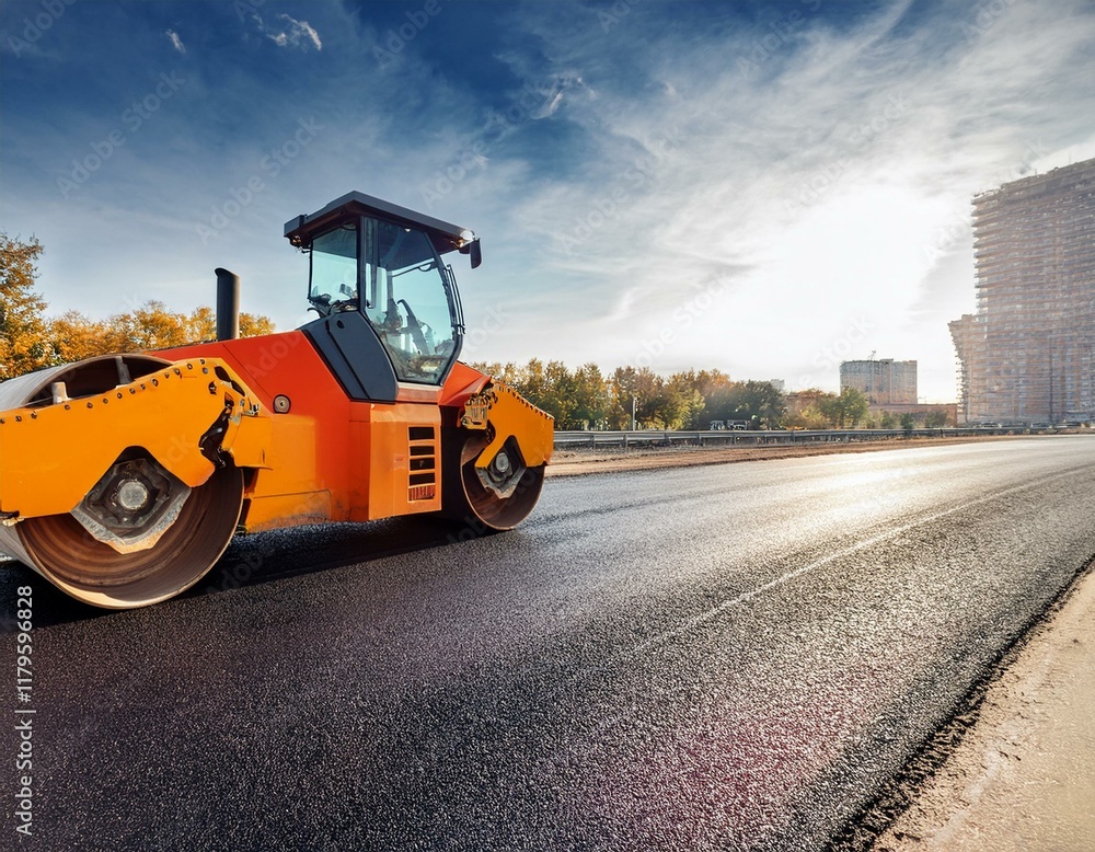 construction zone with roller compacting hot asphalt road construction zone with roller compacting hot asphalt road