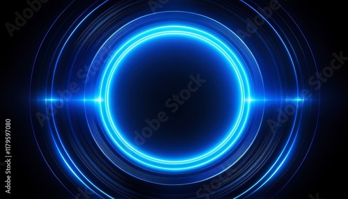 neon blue color geometric circle on dark background no reflection