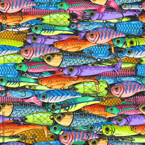 Display of vibrant fishing lures