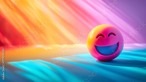 Bright colorful backdrop with the emoji smiley of a smiling joyful laughing face