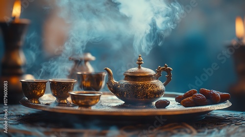 Moroccan Mint Tea Served in Teapot with Glasses, Celebrating Tradition and Culture photo