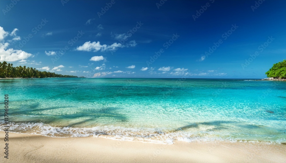sunlit tropical beach oasis with calm blue waters sunlit tropical beach oasis with calm blue waters