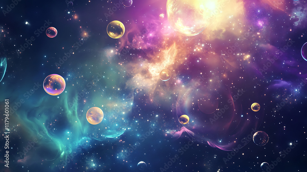 A vibrant cosmic scene featuring colorful nebulas and bubbles, evoking a sense of wonder. A vibrant cosmic scene featuring colorful nebulas and bubbles, evoking a sense of wonder.