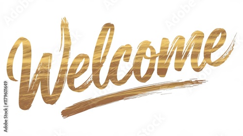 Stylish golden welcome sign adorned with elegant lettering and brushed texture, ideal for greeting guests at various events or locations