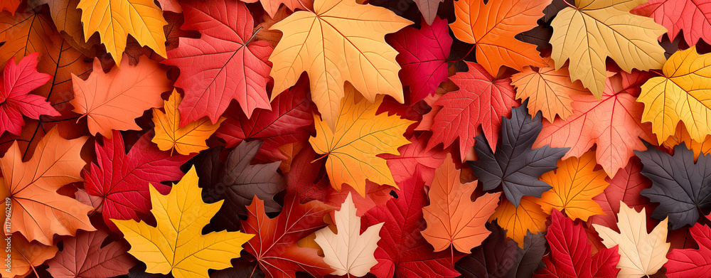 Colorful autumn leaves in vibrant shades of red, orange, yellow, and brown create stunning background. rich textures and hues evoke beauty of fall Colorful autumn leaves in vibrant shades of red, orange, yellow, and brown create stunning background. rich textures and hues evoke beauty of fall