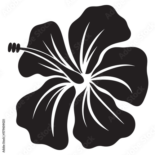 Hibiscus tropical flower black and white stylized silhouette illustration isolated on white background