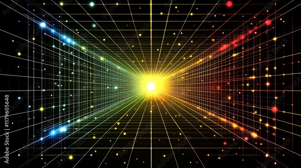 Fototapeta premium Abstract Colorful Grid Network Tunnel Light