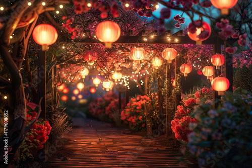 Wallpaper Mural Beautiful holiday composition for happy celebrate chinese festival of lanterns, abstract vivid composition consists of fictional unreal fantastic vision on background Torontodigital.ca