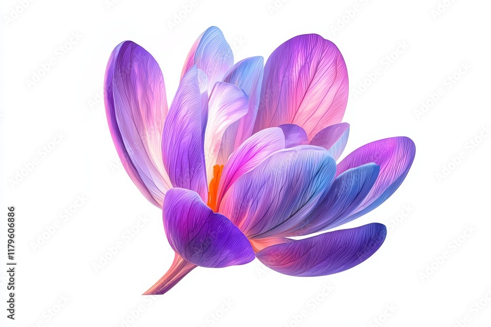 Fototapeta premium Vibrant Purple Crocus Flower with Delicate Petals on a Clear White Background