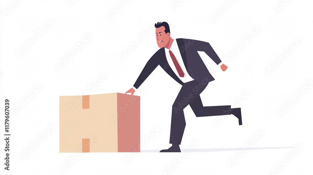 Businessman Pushing Box: A Depiction of Hard Work, Effort, and Determination in Corporate Life Businessman Pushing Box: A Depiction of Hard Work, Effort, and Determination in Corporate Life