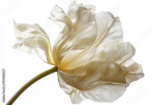 Elegant Tulip with Almost Translucent Petals on White Background