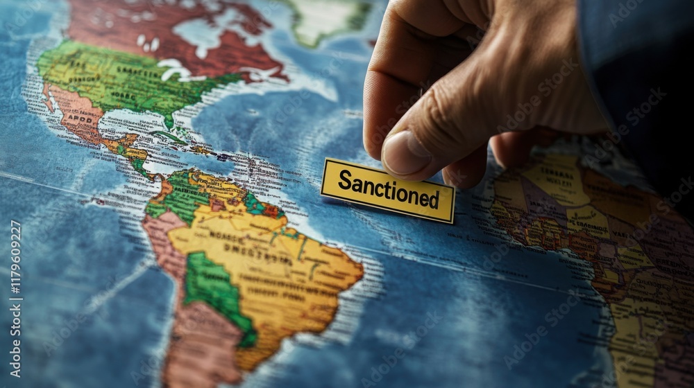 Naklejka premium Global Sanctions World Map Showing Imposed Restrictions