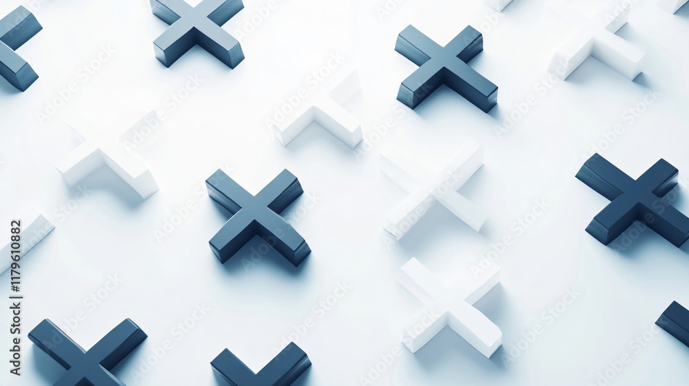 Fototapeta premium Abstract 3D Cross Pattern - Minimalist Black and White Design