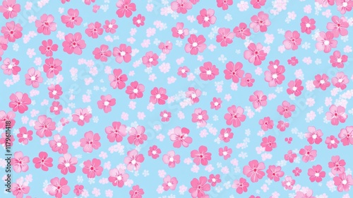 Wallpaper Mural Pink Flowers Scattered On A Light Blue Background Torontodigital.ca