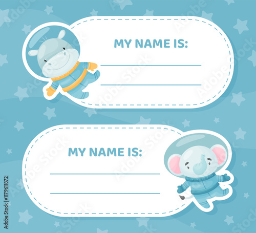 Space Animal in Spacesuit Name Card Design Vector Template