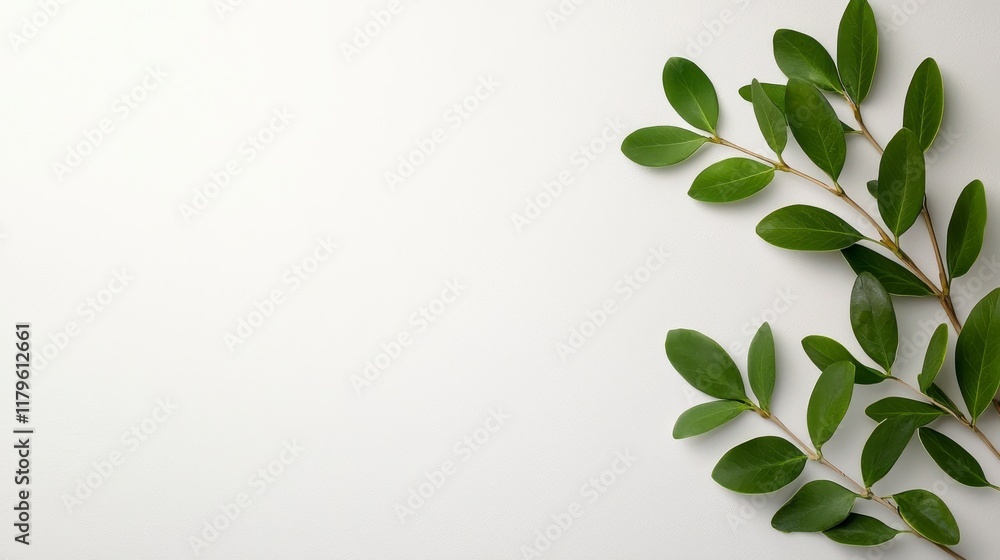Fresh Green Leaves on Minimalist Background for Natural Aesthetic
