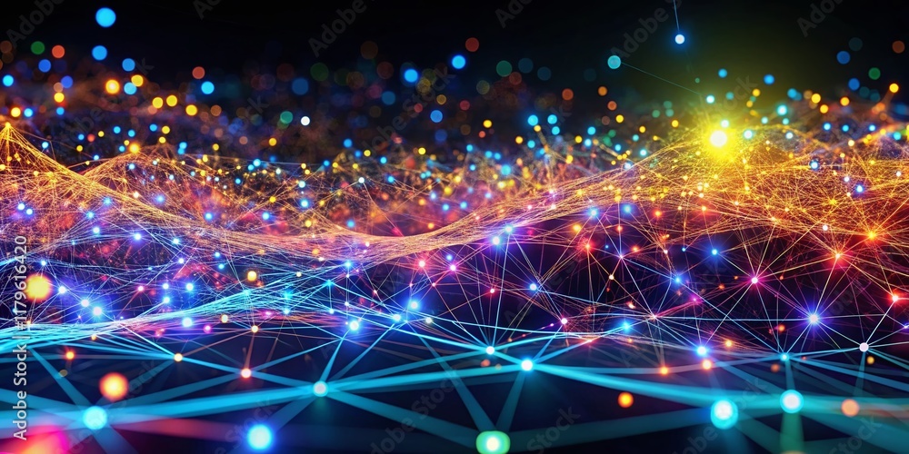 Obraz premium Glowing Nodes & Data Flow: Abstract AI Network Technology Background