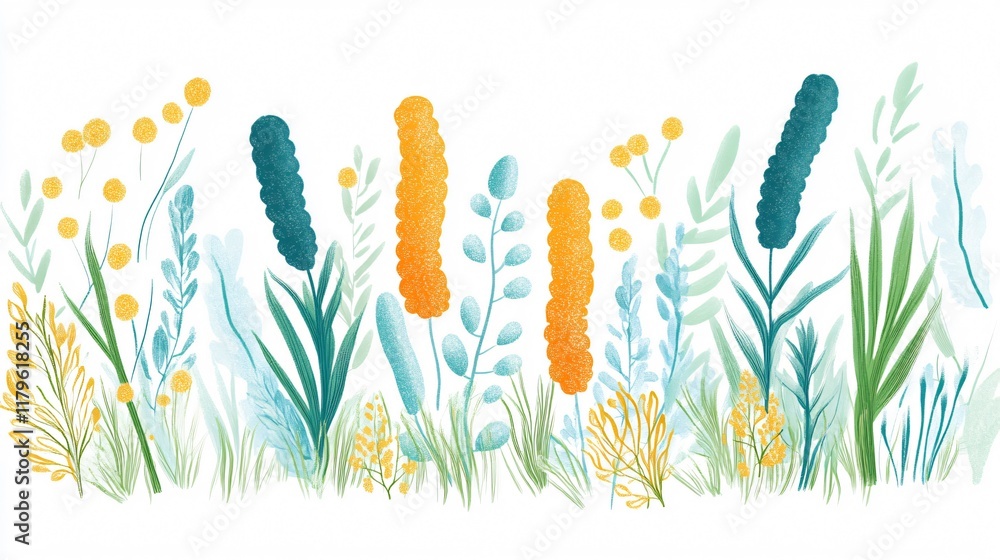 Obraz premium Whimsical Wildflower Meadow: A Vibrant Floral Illustration for Spring and Summer