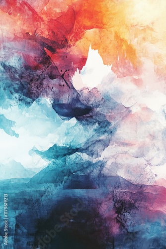 Abstract watercolor poster, layered translucent brushstrokes, soft gradients, and dreamy visuals photo