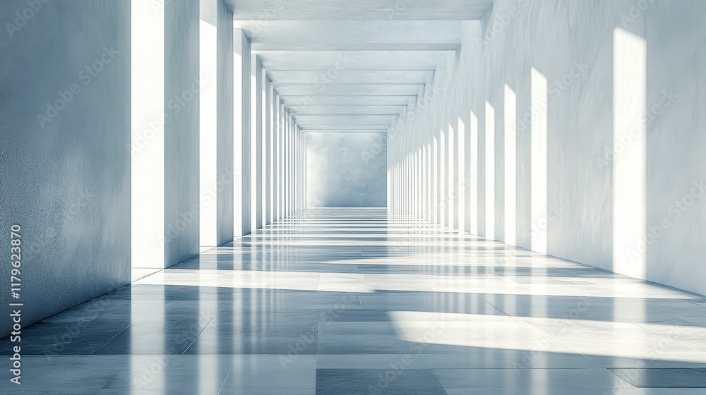 Obraz premium Illuminated corridor passage modern architecture interior design minimalist environment perspective