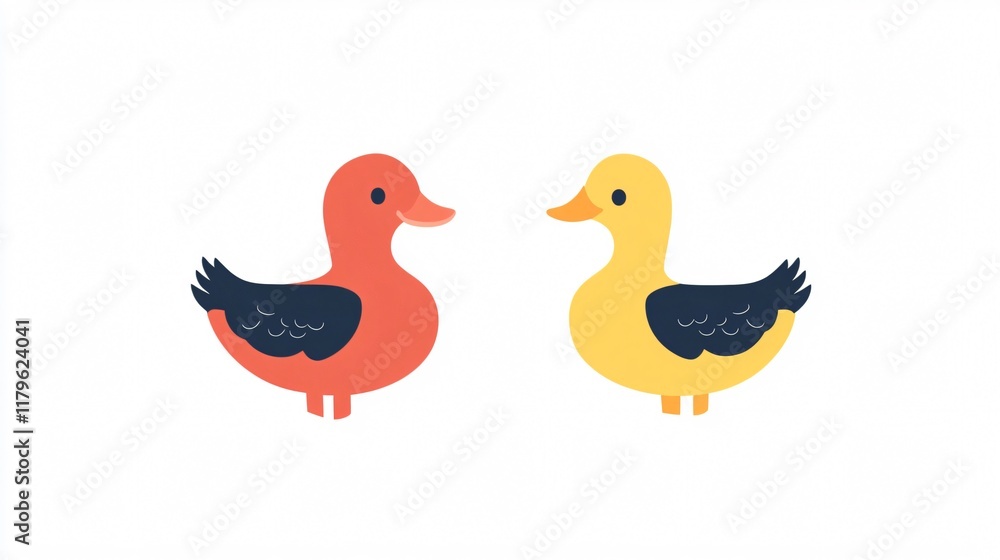 Two Colorful Ducks: A Whimsical Illustration of Bird Love Two Colorful Ducks: A Whimsical Illustration of Bird Love