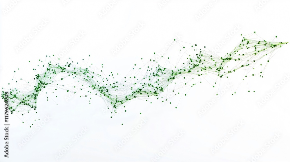Obraz premium Abstract Green Network on White Background - Digital Connections and Data Flow Visualization