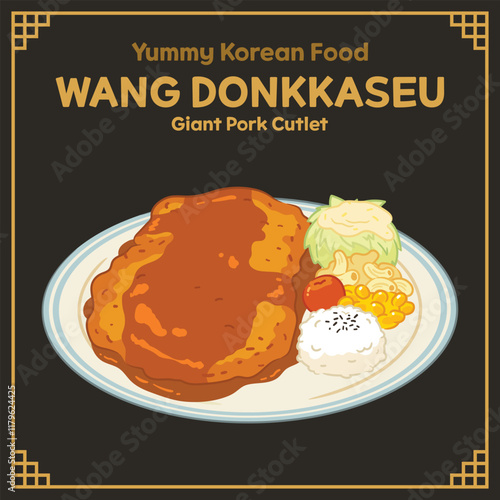 Yummy Korean Food illustration vector, Wang Donkkaseu, Giant Pork Cutlet