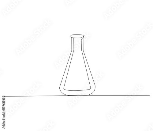 One continuous line drawing of Erlenmeyer flask. Single line of Erlenmeyer flask vector illustration