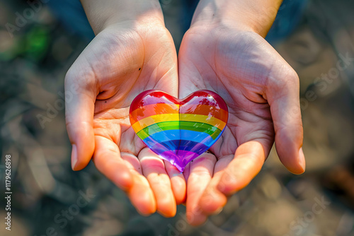 Wallpaper Mural Beautiful colorful decorative heart in strong human hands on bright color, abstract vivid composition consists of fictional unreal fantastic vision on background Torontodigital.ca