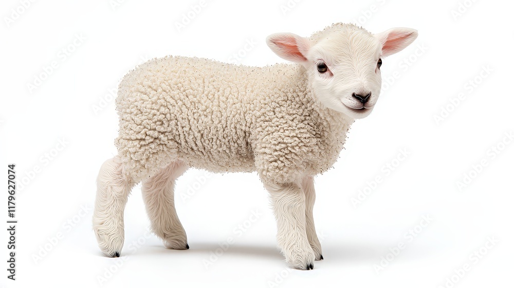 Cute White Lamb Isolated on White Background Cute White Lamb Isolated on White Background