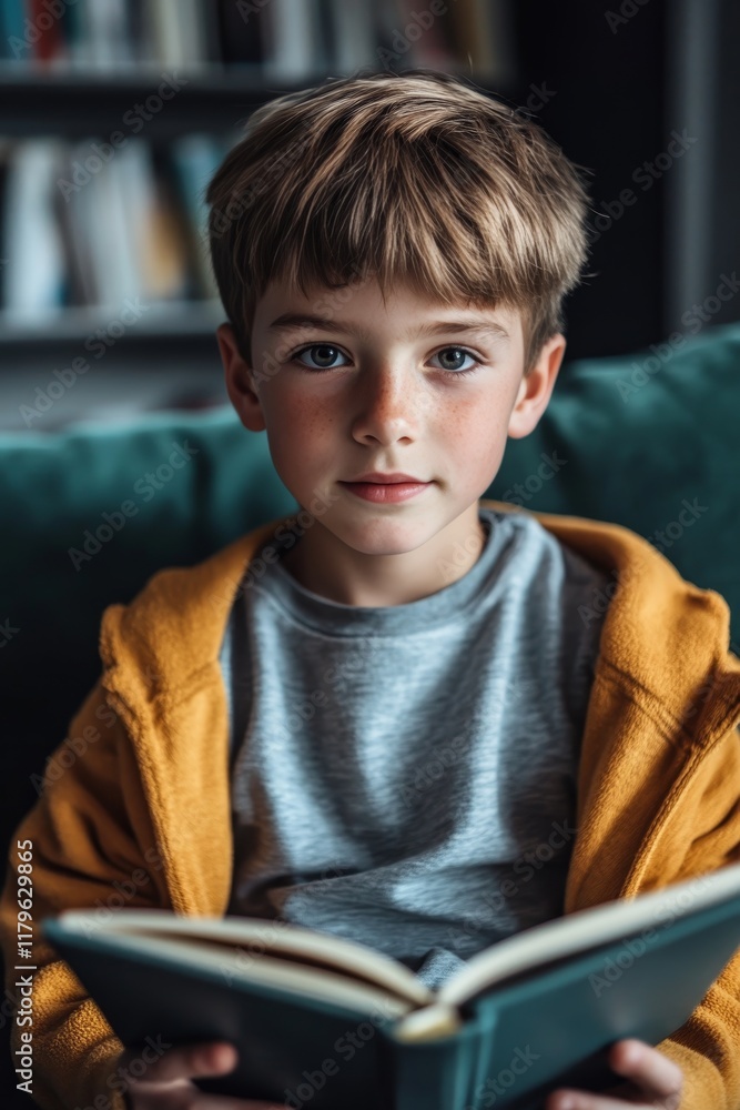 Young Boy engrossed In a Book, Childhood, Education, Learning, Literature Concept,, Imagination. Young Boy engrossed In a Book, Childhood, Education, Learning, Literature Concept,, Imagination.