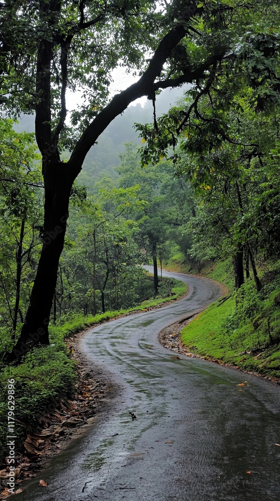 Serene Rain-Kissed Forest Road: A Winding Path Through Nature's Embrace Serene Rain-Kissed Forest Road: A Winding Path Through Nature's Embrace