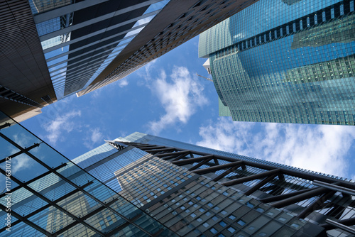 Photography Skyscrapers at Shiodome Area at Shimbashi in Tokyo, Japan.