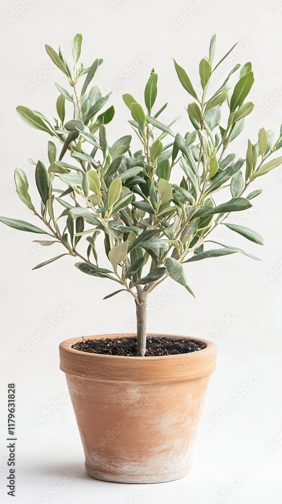Fototapeta premium Elegant Terracotta Potted Olive Tree - A Touch of Nature