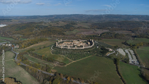 Aerial View of Monteriggioni: A Medieval Fortress in the Heart of Tuscany