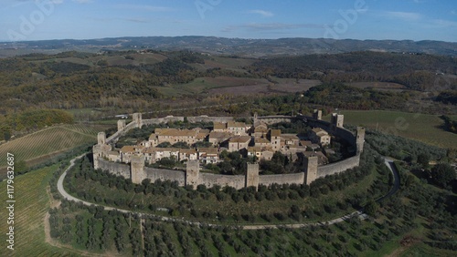 Drone Perspective of Monteriggioni: Timeless Beauty of Tuscan Architecture