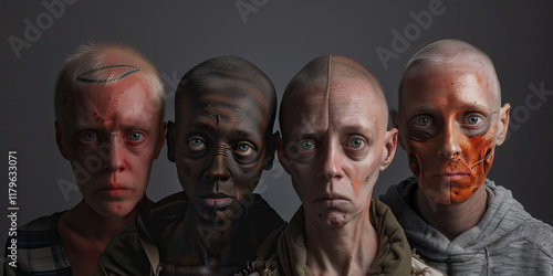 Digital Render of Four Individuals with Varied Skin Tones and Facial Markings