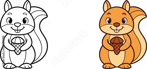 Adorable Cartoon Squirrel Holding Ice Cream Cone Coloring Page