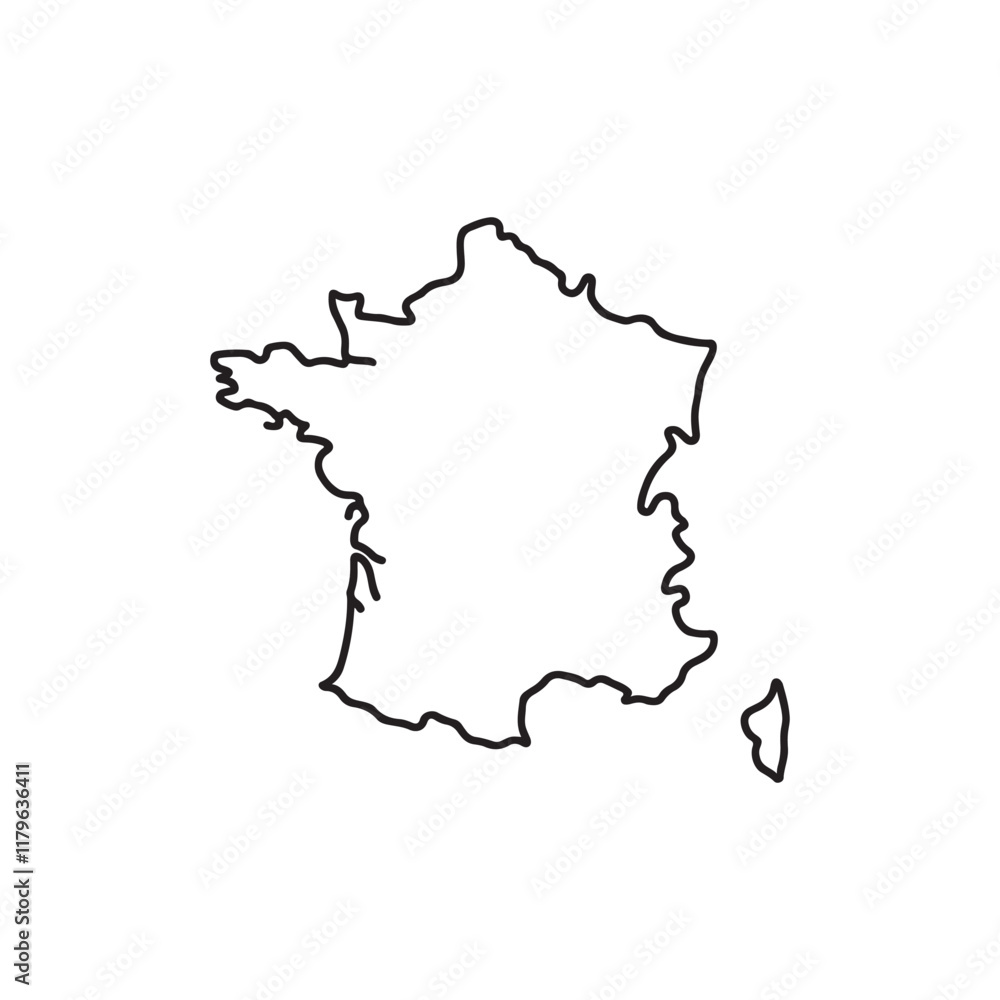 A line art vector map of France black and white outline A line art vector map of France black and white outline