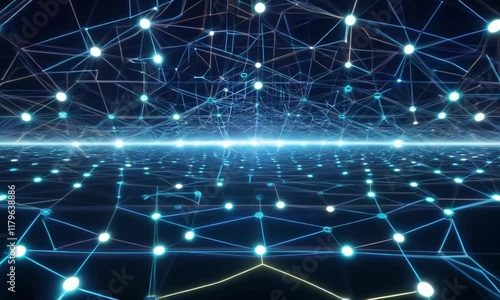 Wallpaper Mural Futuristic High-Tech Background with 3D Hexagonal Grid and Glowing Nodes at Each Hexagon's Center Torontodigital.ca