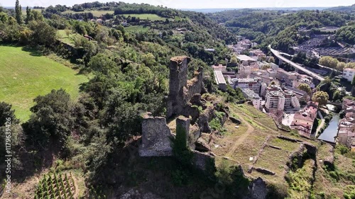 Drone shot of the Castle of La Batie (Chateau de la Batie) in Vienne, France photo