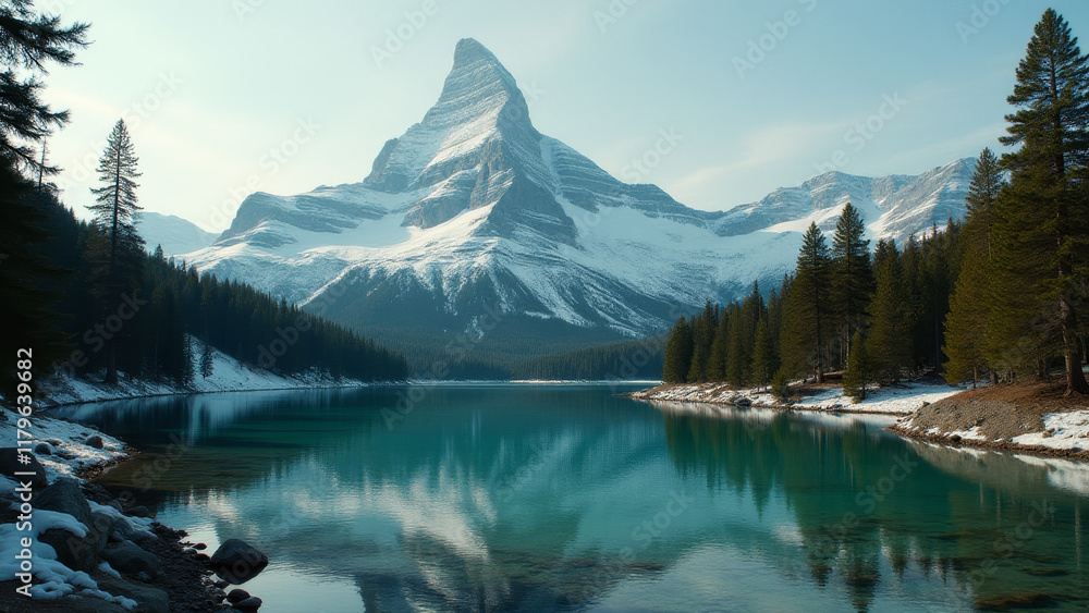 Mountain Lake Surrounded by Majestic Peaks and Lush Forests, Reflecting the Beauty of Pristine Nature Mountain Lake Surrounded by Majestic Peaks and Lush Forests, Reflecting the Beauty of Pristine Nature