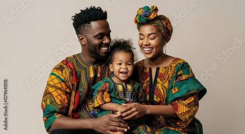 Happy african family in traditional attire celebrating togetherness