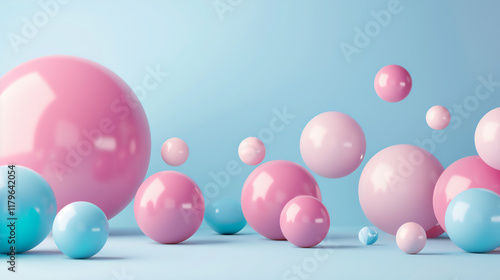 Wallpaper Mural Abstract 3D Spheres Illustration with Pastel Pink and Blue Colors on Light Blue Background Torontodigital.ca